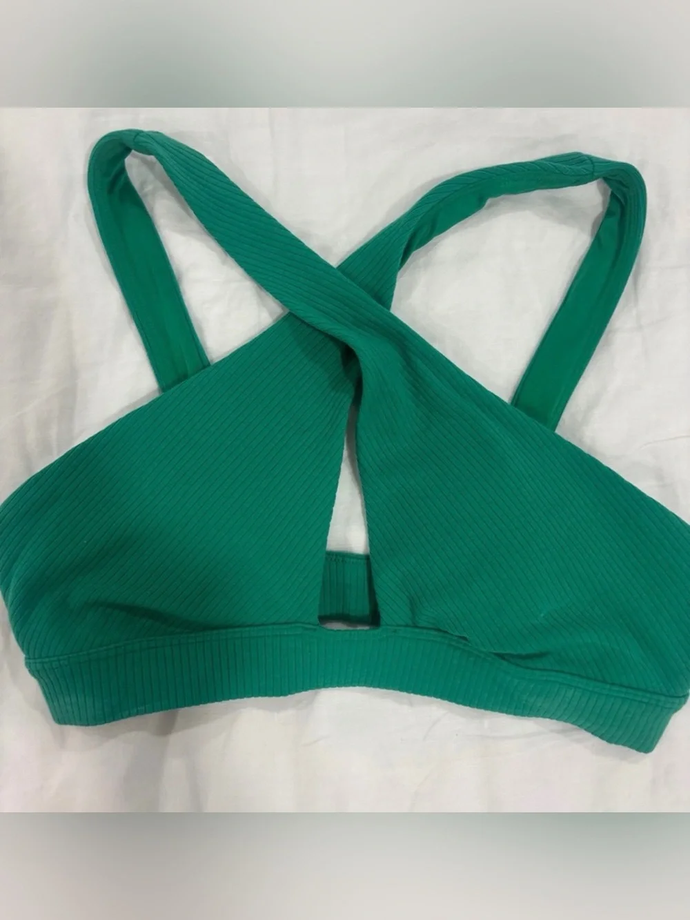 Alo Yoga Ribbed Blissful Set Green Teal 7/8 Leggings Sports Bra Athleisure